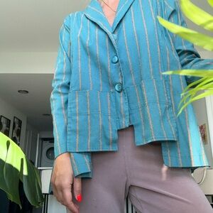 Teal Striped Women's Blazer